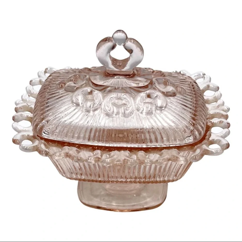 VINTAGE pink glass butter - sauce - grated cheese - container